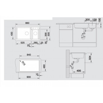 Blanco Metra 9 Anthracite SILGRANIT™ PuraDur™ Γρανιτένιος Νεροχύτης Ένθετος με 2 Γούρνες 86x50cm