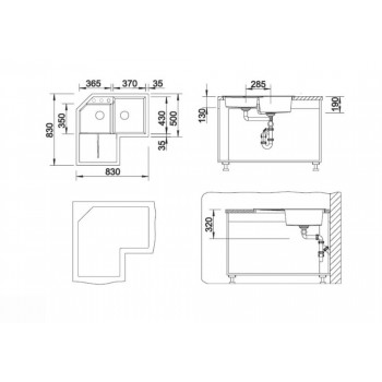 Blanco Metra 9 E Anthracite SILGRANIT™ PuraDur™ Γρανιτένιος Νεροχύτης Ένθετος Γωνιακός με 2 Γούρνες και Ποδιά 83x83cm