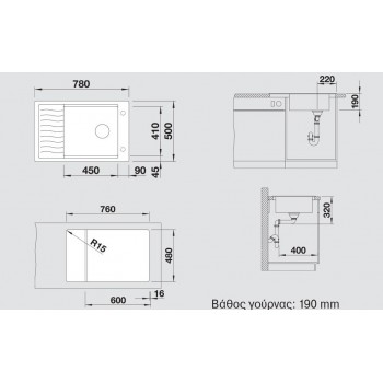 Blanco Elon XL 6 S White SILGRANIT™ PuraDur™ Γρανιτένιος Νεροχύτης Ένθετος με 1 Γούρνα και Πλέγμα Αποστράγγισης 78x50cm