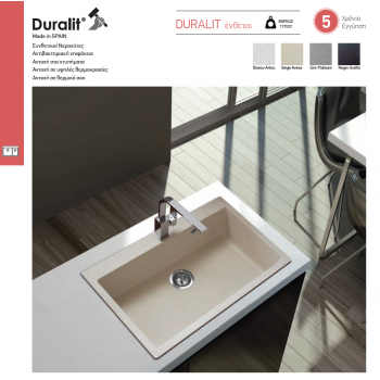 Duralit KZ075U Gris Platinum Υποκαθήμενος Συνθετικός Νεροχύτης Με 1 Γούρνα 76x50 cm