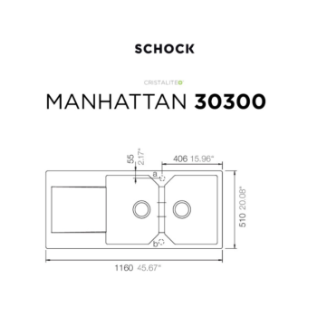 Schock Cristalite Manhattan Asphalt Ένθετος Νεροχύτης 116x51cm